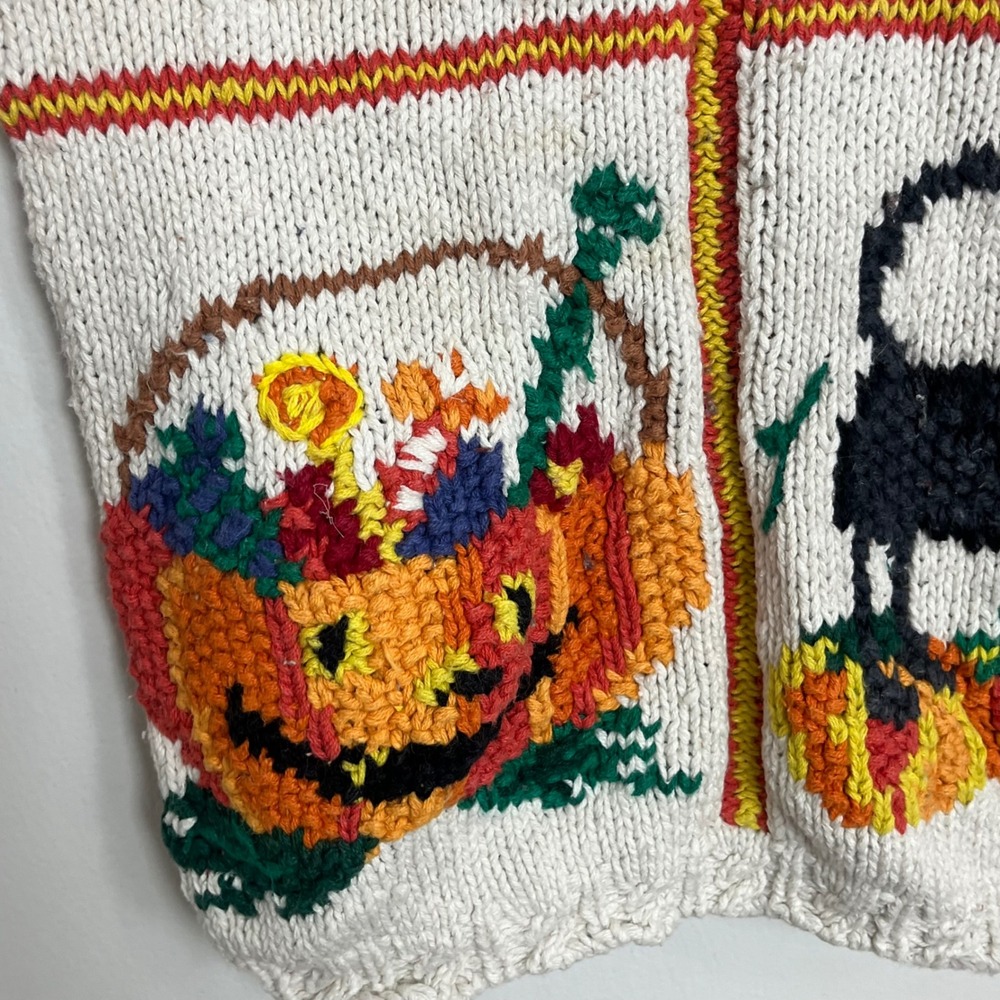 Vintage 90s Halloween Black Cats Pumpkins Witch Owl Chunky‎ Sweater Womens L - Picture 10 of 12